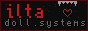 ilta's 88x31 button: red pixel text ilta doll.systems with a heart and a row of teeth along the top